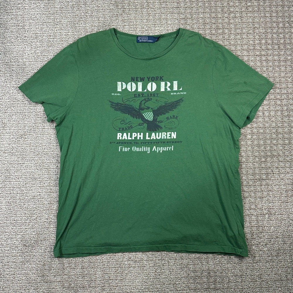 Vintage Polo Ralph Lauren Mens XXL Green Graphic T-Shirt Eagle New York Est 1967